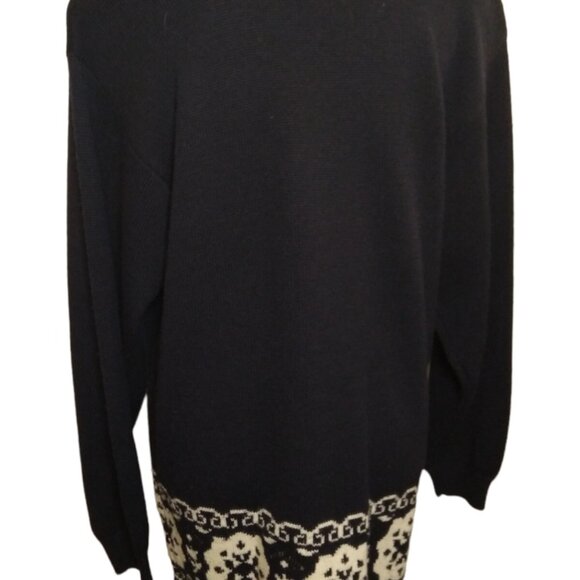 Liz Claiborne Womens Top Medium/ Black w White Floral 100% Merino Wool Sweater - Picture 10 of 13